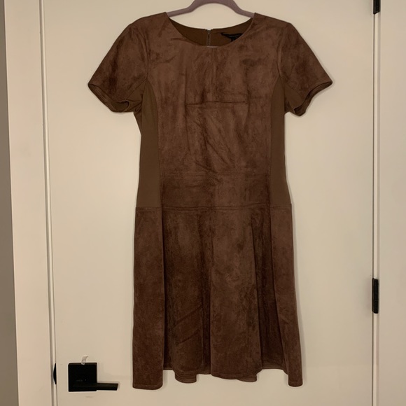 NWT Darra Toffee Brown Suede Short Sleeve Dress - Picture 1 of 5